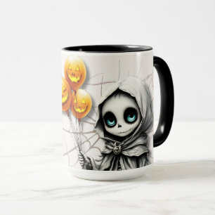 Caneca Menina Esqueleto Fofa com Balões de Abóbora