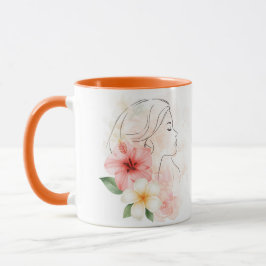 Caneca Menina fecha os olhos com flor-aquarela