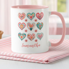 Caneca Menina Fofa Corações de São Valentim em Aquarela