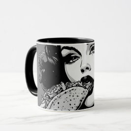Caneca Menina Gótica dos Anos 50 em Estilo Gráfico BW Com