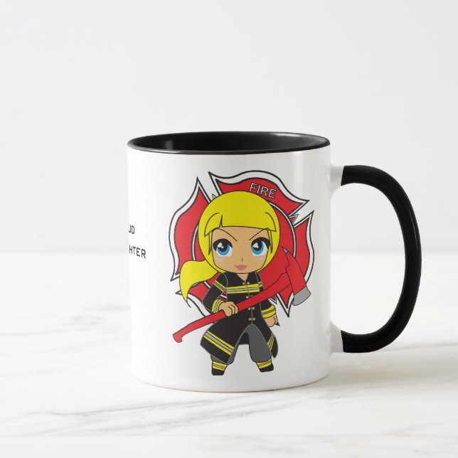 Caneca Menina loura do sapador-bombeiro de Kawaii (Direita)