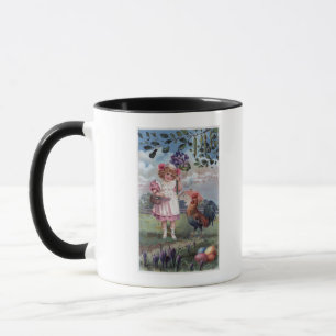 Caneca Menina no rosa que guardara flores roxas
