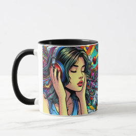 Caneca Menina ouvindo música em Fones de ouvido Psicodéli