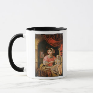 Caneca Menina que guardara uma boneca em um interior