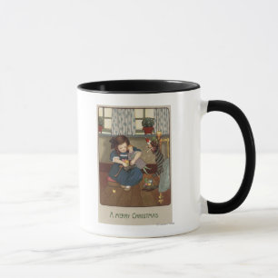 Caneca Menina que verifica seu cheio dos calçados dos