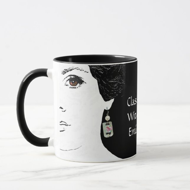 Caneca Menina rosto floral moda femme nome personalizável (Esquerda)