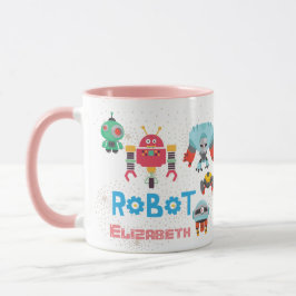Caneca Meninas adoram ROBOTS cor-de-rosa, chamados de des