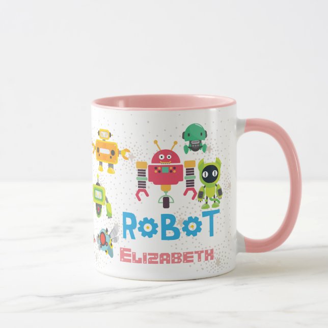 Caneca Meninas adoram ROBOTS cor-de-rosa, chamados de des (Direita)
