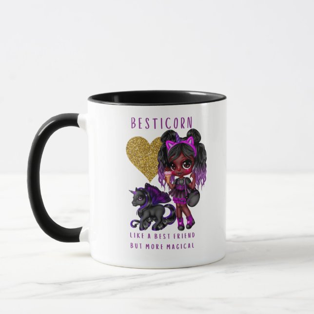 Caneca Meninas Amigas Presentes Preto Unicórn Besticorn M (Esquerda)