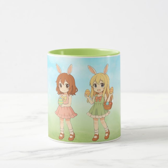 Caneca Meninas coelhinhas da Páscoa de anime fofas (Centro)