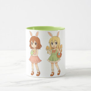 Caneca Meninas coelhinhas da Páscoa fofas de anime