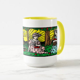 Caneca Meninas da Era Vitoriana Antiga Colhendo Maçãs