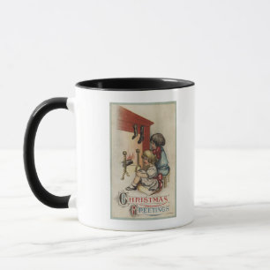 Caneca Meninas de GreetingLittle do Natal pela lareira