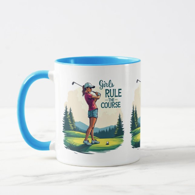 Caneca Meninas governam o curso Ilustração de Golfe Retro (Esquerda)