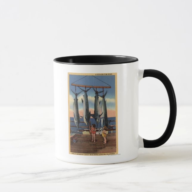 Caneca Meninas olhando para peixes-espada capturados (Direita)