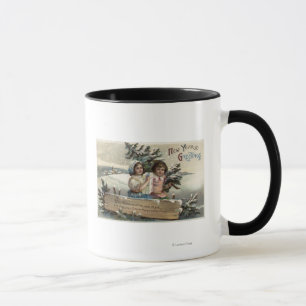 Caneca Meninas que guardaram um presente e uma árvore