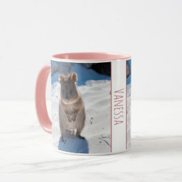 Caneca Meninas Rosa Crianças Quokka Beach Personalizou Mu