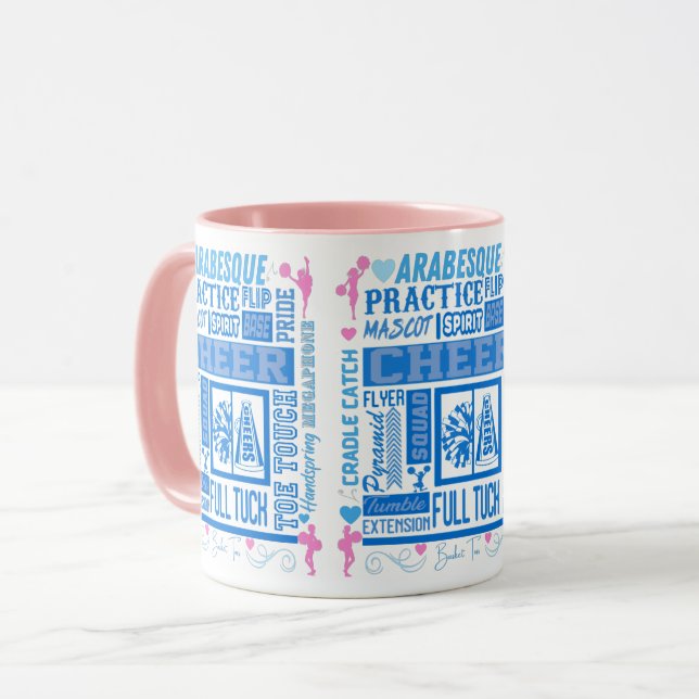 Caneca Meninas: Tipografia Cheerhead em Azul e Rosa (Frente Esquerda)