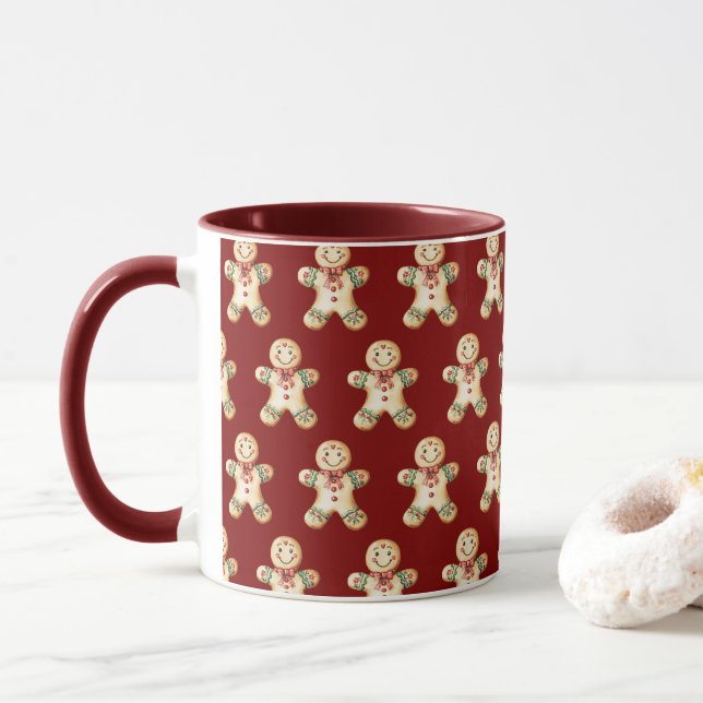 Caneca Menino de Biscoito de Gengibre Fofo Bebendo Café (Com Donut)