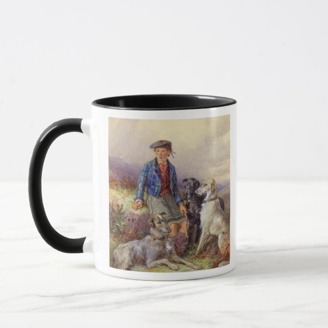 Caneca Menino escocês com wolfhounds em um landsca das (Esquerda)