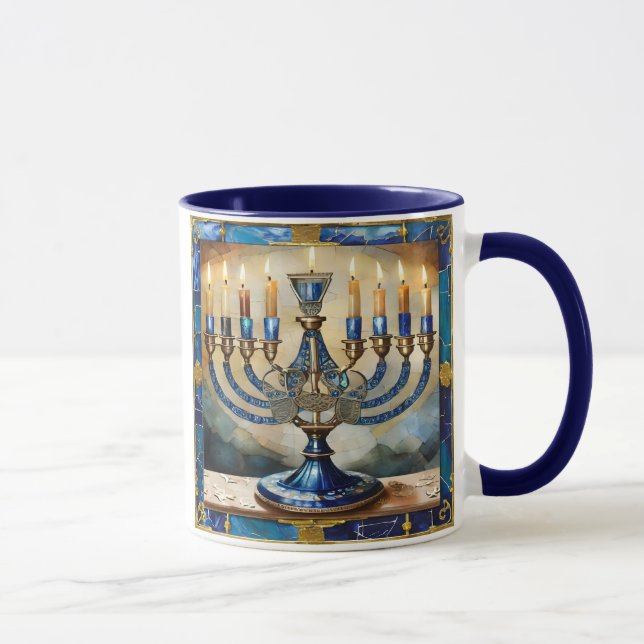 Caneca Menorá Azul de Hanuka (Direita)