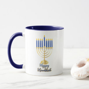 Caneca Menorah com Luzes Feliz Hanukkah