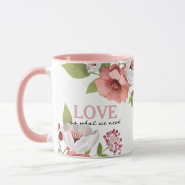 Caneca Mensagem de Amor com Flores Rosa Mug