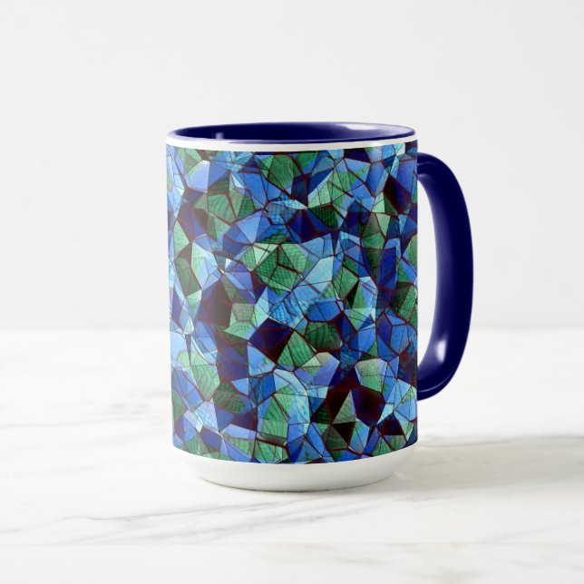 Caneca Mensagem de mosaico irregular verde e azul sobrepo (Frente Esquerda)