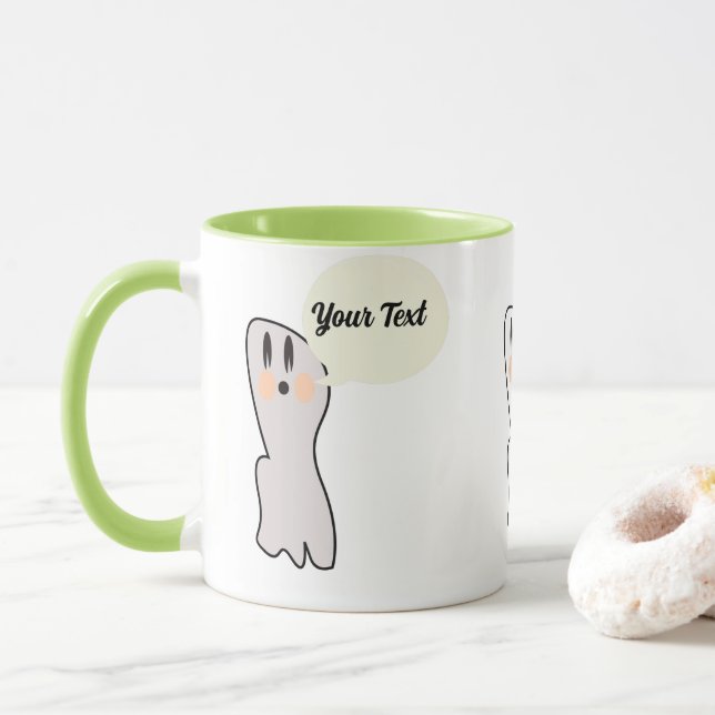 Caneca Mensagem de Nome Fantasma Retro Halloween  (Com Donut)