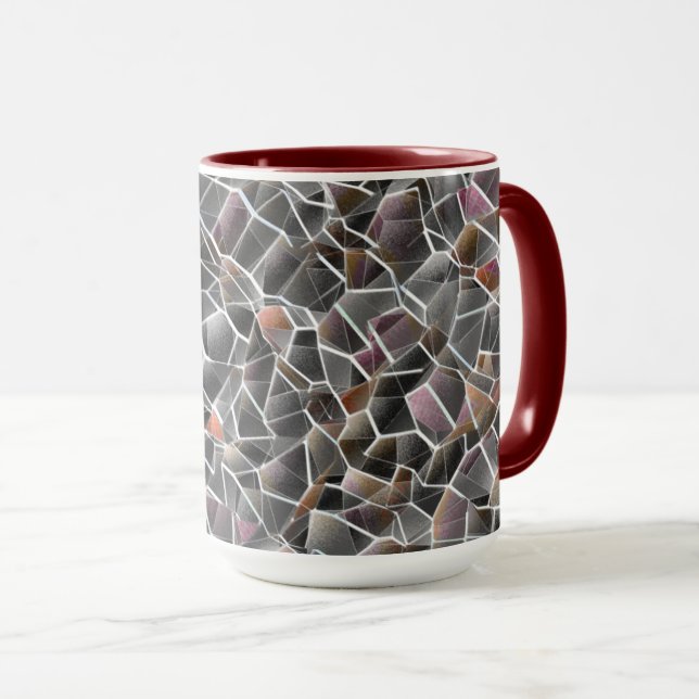 Caneca Mensagem de salmão cru e mosaico irregular de cinz (Frente Esquerda)
