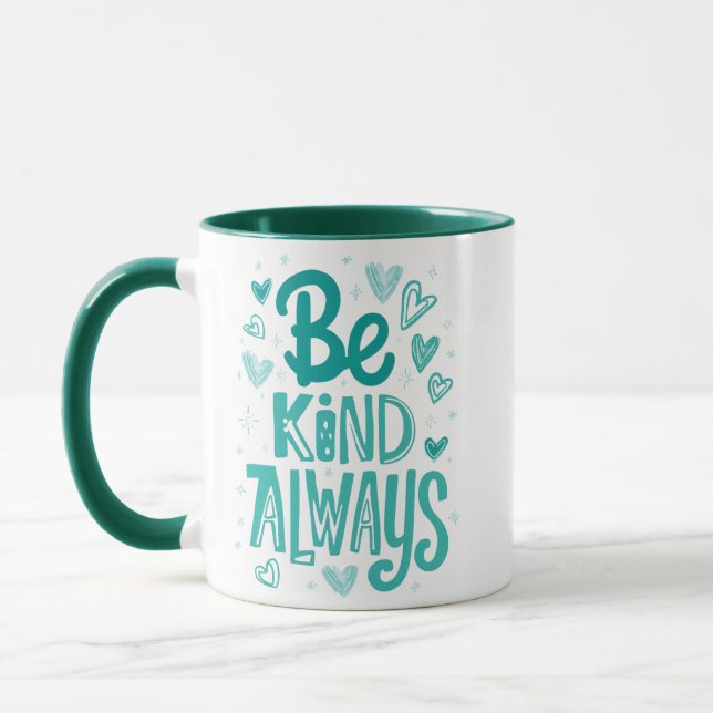 Caneca Mensagem Motivacional Teal "Be Kind" (Esquerda)