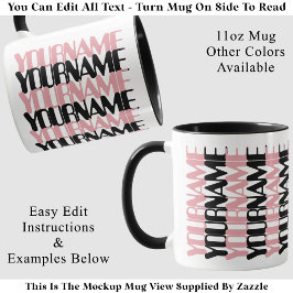 Caneca Mensagem Oculta Rosa Nome Personalizado Curto Cust