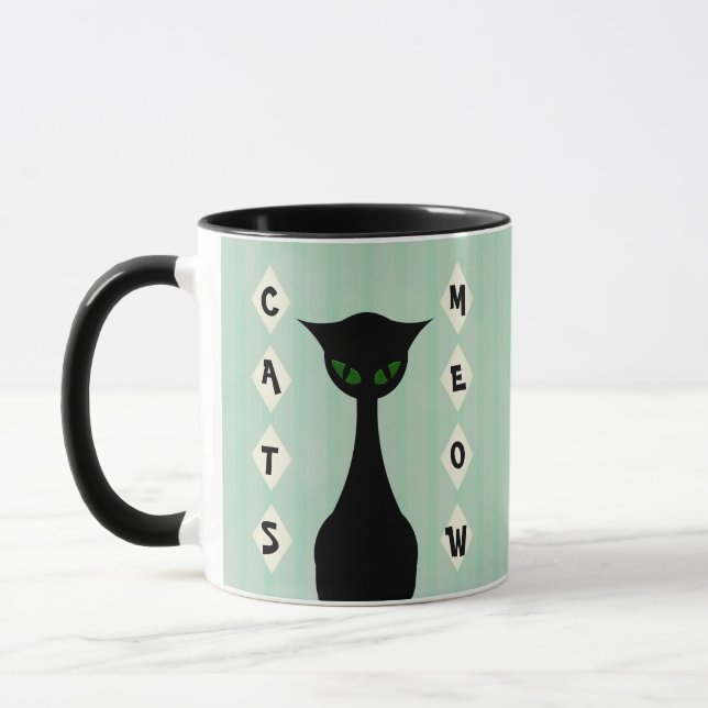 Caneca Meow retro dos gatos Médio-Século-Moderno (Esquerda)