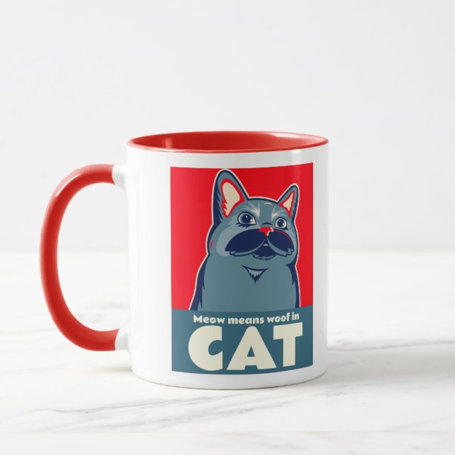 Caneca Meow significa woin cat engraçado, citar cãozinho (Esquerda)