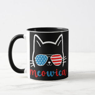 Caneca Meowica Óculos de Sol de Gato Americano 4 de Julho