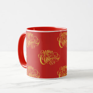Caneca Merry Christmas com Caligrafia em Ouro Fals