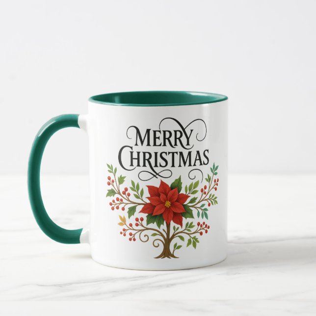 Caneca Merry Christmas Floral Mug |Festive Holiday Coffee (Esquerda)