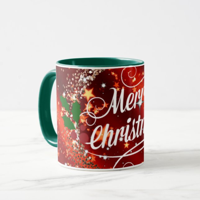 Caneca Merry Christmas, holiday red design (Frente Esquerda)