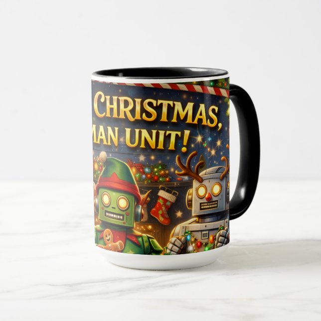 Caneca Merry Christmas human unit funny robot holiday to  (Frente Esquerda)