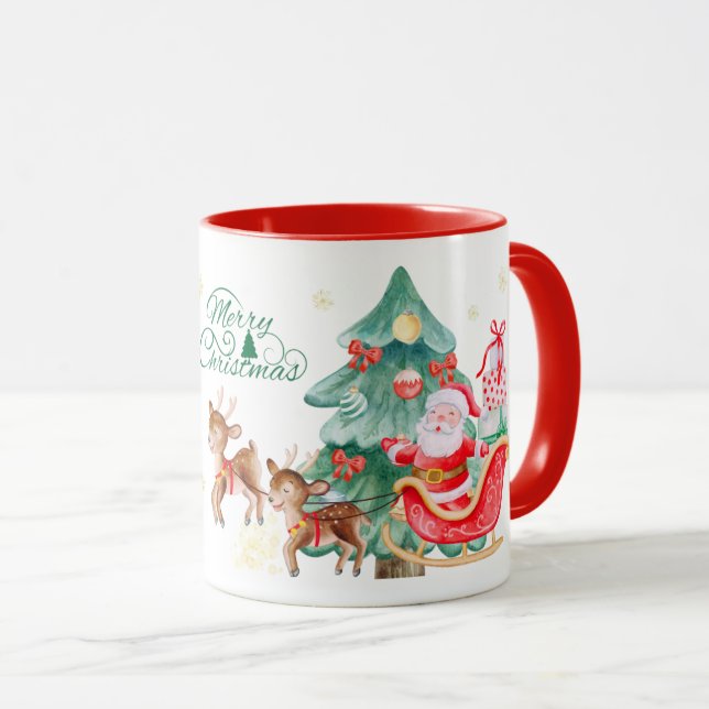 Caneca Merry Christmas Mug – Santa & Flying Reindeer (Frente Esquerda)