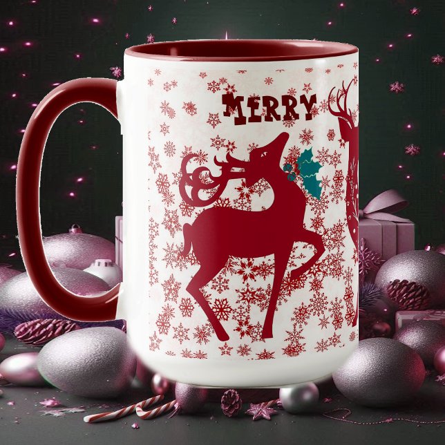 Caneca Merry Christmas Reindeer Snowflakes Papais noeis H (Merry Christmas Reindeer Snowflakes Santa Helpers Mug)