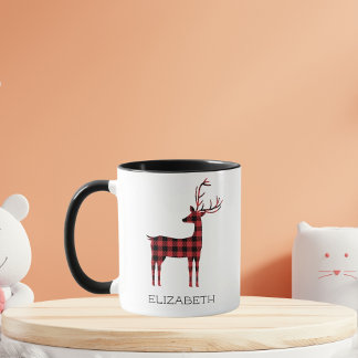 Caneca Merry Christmas Reindeer Xadrez Gift Black Café