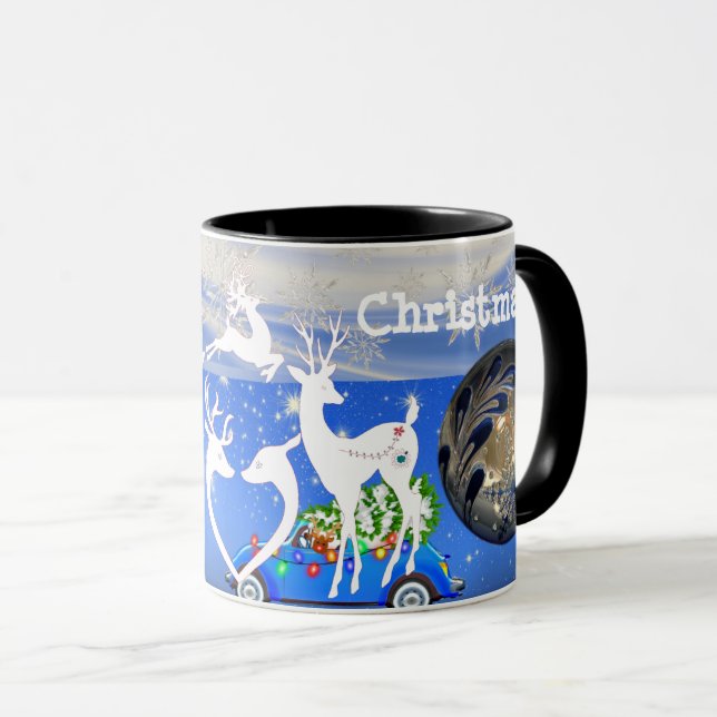 Caneca Merry Christmas Reindekes Pristine Snowflakes Blue (Frente Esquerda)