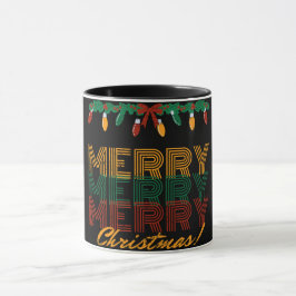 Caneca Merry Christmas — tipografia verde-amarela
