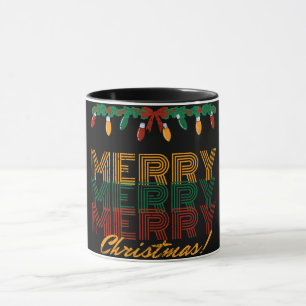 Caneca Merry Christmas — tipografia verde-amarela