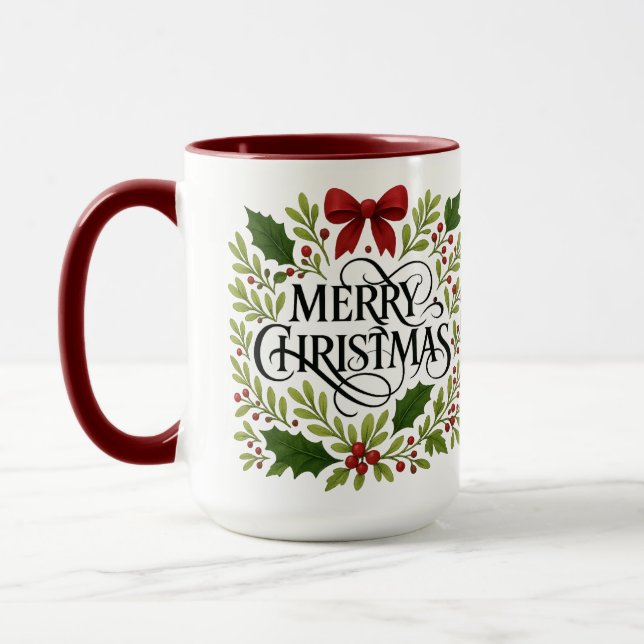Caneca Merry Christmas Wreath Coffee Mug (Esquerda)