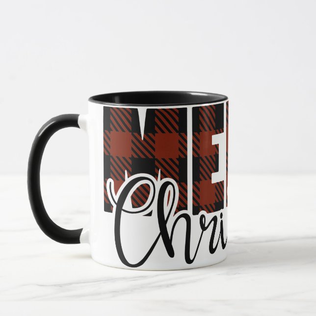 Caneca MERRY CHRISTMAS xadrez vermelha (Esquerda)