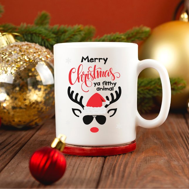Caneca Merry Christmas Ya Filthy Animal Funny Reindeer  (Criador carregado)