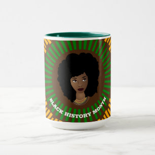Caneca Mês da História Negra, Raios do Sol, Mulher Negr