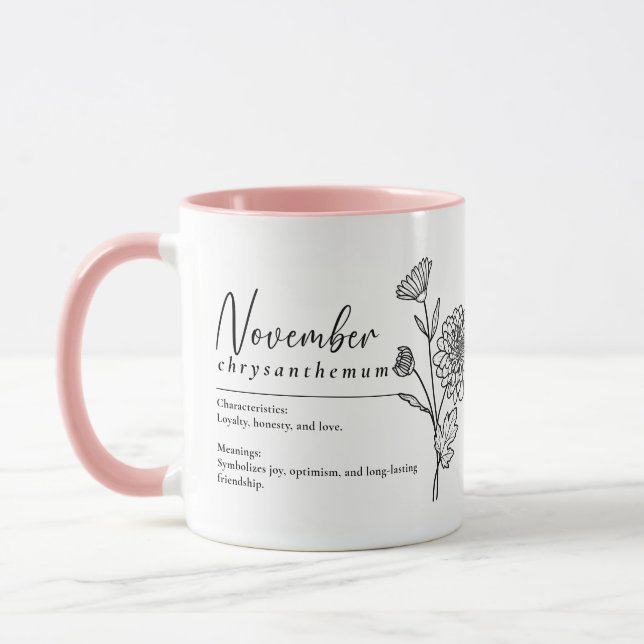 Caneca Mês de Nascimento do Novembro Flor Chrysanthemum M (Esquerda)